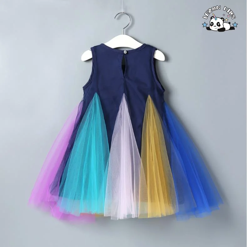 LEZONKIDS - Vestido de arco-íris de verão da nova moda Vestidos casuais Vestidos infantis sem mangas para 2-14 anos